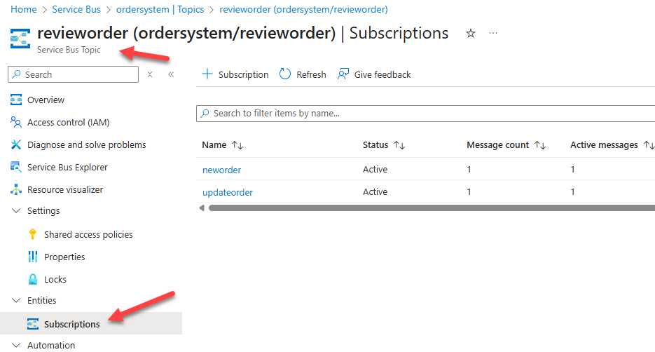 Azure Topics and Subscriptions